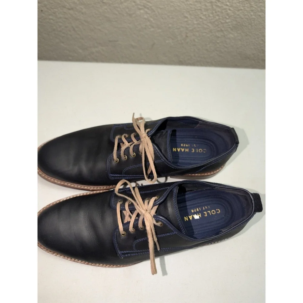 Cole Haan Dress Shoes Men Sz 11.5 Navy Tyler Grand Oxford Derby Plain Toe Preppy
